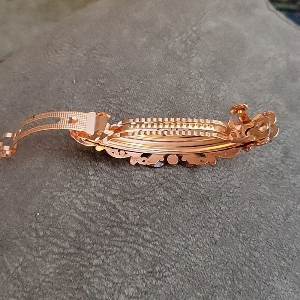 Vintage Rose Gold Filigree Butterfly Rhinestone Hinged Fairycore Barrette